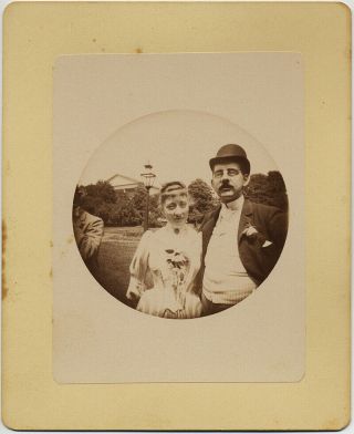 Kodak No 1 Early Vintage Round Photo Dashing Debonair Couple At Garden Party