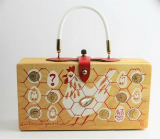 Vintage Kitsch Enid Collins Of Texas 1965 Chicken Nest Egg Box Purse Pocketbook