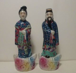 Pair Chinese Antique Porcelain Figurines Immortals In Cloud