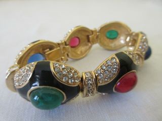 Vintage CINER Moghul Multi Color Glass Cabochon Rhinestone Bracelet & Earrings 2
