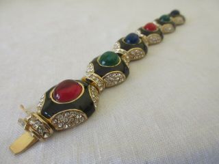 Vintage CINER Moghul Multi Color Glass Cabochon Rhinestone Bracelet & Earrings 4
