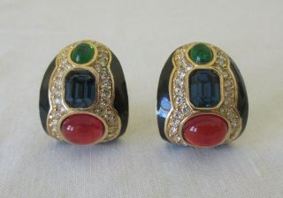 Vintage CINER Moghul Multi Color Glass Cabochon Rhinestone Bracelet & Earrings 6