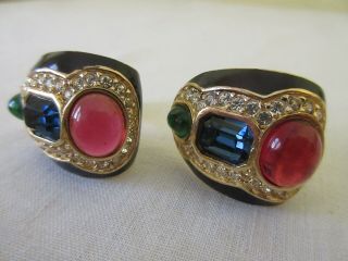 Vintage CINER Moghul Multi Color Glass Cabochon Rhinestone Bracelet & Earrings 7