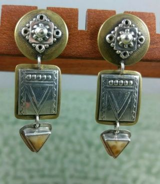 Vintage Tabra Petrified Palm Wood Embossed Sterling Silver Earrings 5