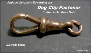 Antique 9ct Rose Gold Dog Clip Large Albert Chain Pocketwatch Fastener Edwardian