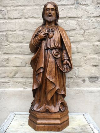 Stunning Neo Gothic Sacred Heart Jesus Statue In Wood