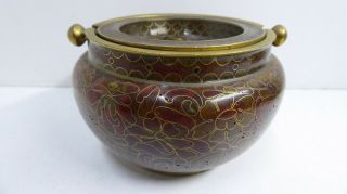 Vintage Brass Chinese Cloisonne Swivel Top Asian Incense Burner Bowl Ashtray