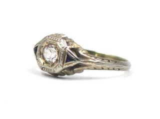 Antique Art Deco Diamond Sapphire Engagement Ring Engraved 18k Gold Size 6.  25