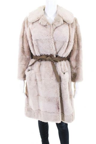 Somper Furs Womens Vintage Belted Long Sleeve Jacket Coat Beige Sheared Mink Siz
