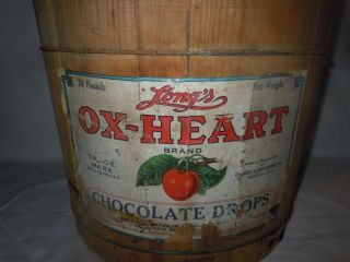 Rare Vtg Oswego Ny Ox - Heart Chocolate Drops Candy 30lb Wood Staved Bucket
