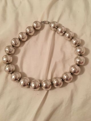 Vintage Mexcian Silver Ball Bead Necklace Taxco Large 925 Sterling