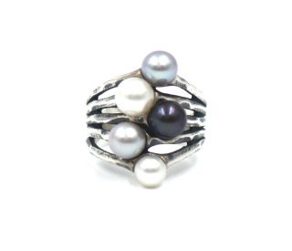 Vintage James Avery Multi Colored Pearl Ring Sterling Silver Size 6.  75 Signed