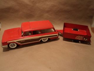 Vintage Buddy L Ford Country Squire Woody Station Wagon & Teepee Camper - Steel