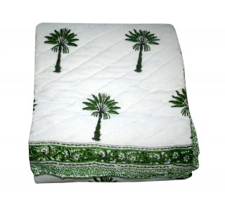 Indian Handblock Palm Tree Kantha Quilt Indian Cotton Bedspread Queen Vintage 3