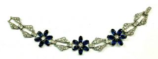 Vintage Otis Sterling Sliver Sapphire Blue Clear Rhinestone Floral Link Bracelet 4