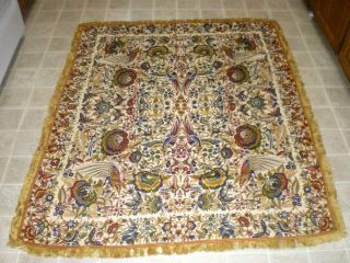 Large Old Chinese Embroidered Silk Tapestry W/birds Peonies Butterflies Fringe