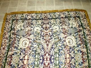 Large Old Chinese Embroidered Silk Tapestry w/Birds Peonies Butterflies Fringe 8