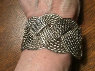 Vintage Sterling Silver Native American Heavy Braided Cuff Bracelet 61.  8 Grams