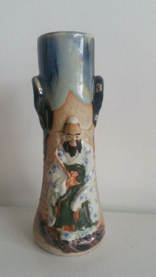 Antique Japanese Sumida Gawa Pottery Vase Emperor On Throne