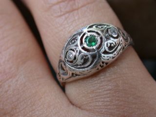 Antique Art Deco Nouveau 18k Gold Diamonds Emerald Ring Nr Combine Shipp