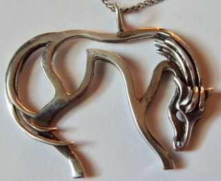 Vintage Custom Large Sterling Silver Horse Pendant And 18 " 925 Silver Chain