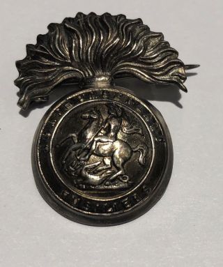 1930s Uk British Northumberland Fusiliers Sterling Silver Ww2 Pin Badge