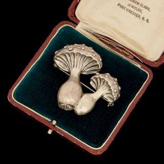 Antique Vintage Deco Mid Century Sterling 925 Silver Figural Mushroom Pin Brooch