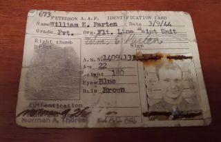 Vintage Wwii Ww2 Us Air Force Identification Id Card