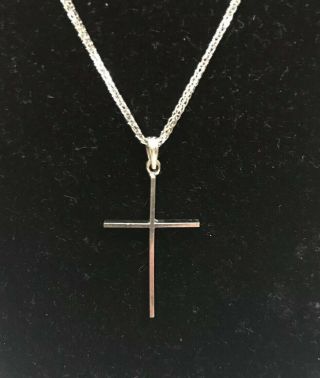 14k Esemco White Gold Cross & Necklace.  Vintage Petite With Chain Mothers Day