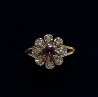 Vintage C.  1977 Ruby And Diamond Cluster Ring 9ct Yellow Gold - Size N (us 6.  75)