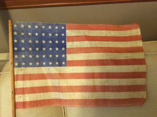 Vintage 48 Star Parade Flag Muslin Fabric On Stick 17 " X 11 " America U.  S.  A.