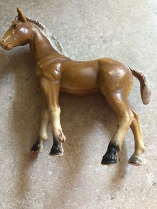 Vintage Toy Horse Imperial Plastic 1975 Hong Kong Cream Brown Scratches Gallop