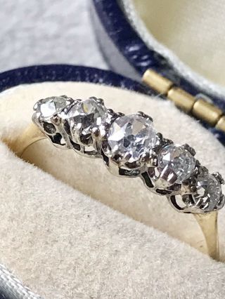 Glorious Antique Approx 0.  75 Old Cut 5 Stone Diamond Ring 18ct Gold 18k