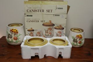 Vtg New/old Stock 4 Piece Merry Mushroom Canister Set 1976 Sears Roebuck & Co