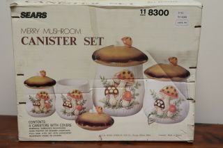 Vtg New/Old Stock 4 Piece Merry Mushroom Canister Set 1976 Sears Roebuck & Co 4