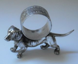 Rare 1800s Racine Silver Plate Co Dachshund Dog Silverplate Napkin Ring A.  C Mono