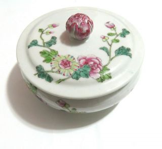 Antique Chinese Hand Painted Porcelain Trinket Box Or Bowl Floral 5 "