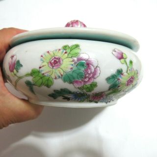 Antique Chinese Hand Painted Porcelain Trinket Box or Bowl Floral 5 