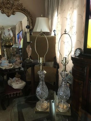 Vintage Stiffel Heavy Crystal Lamp Set Of 2 2