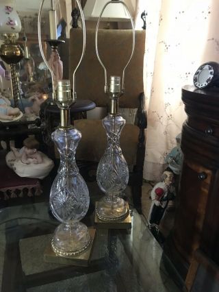 Vintage Stiffel Heavy Crystal Lamp Set Of 2 3