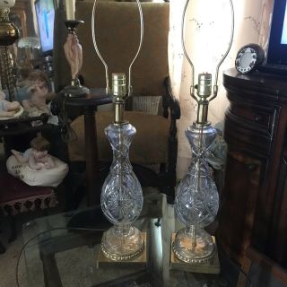 Vintage Stiffel Heavy Crystal Lamp Set Of 2 5