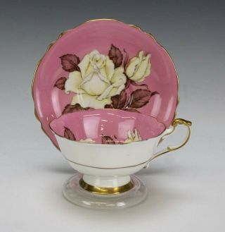Vintage Paragon Floating White Cabbage Rose Pink Porcelain Teacup Saucer NR SJS 3