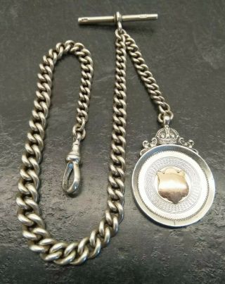 Antique Edwardian Silver Graduated Albert Pocket Watch Chain & Fob.  1903 - 04,  40g