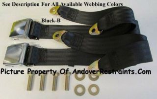 Retro Vintage 2 Point Lap Seat Belts (2) With Mounting Kit - Select Color - 60 "