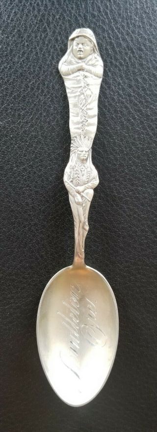 Full Fiigure Sterling Silver Souvenir Spoon Papoose And Indian Chief