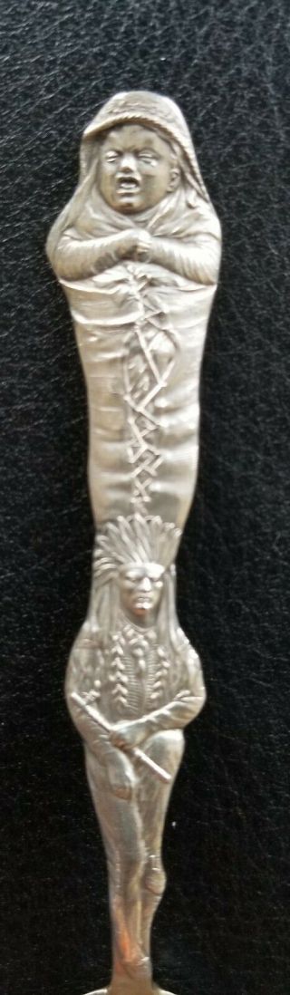 Full Fiigure Sterling Silver Souvenir Spoon Papoose and Indian Chief 2
