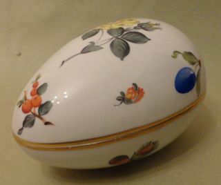 Herend China Fruits Necker Flowers Vintage Porcelain Bonbon Huge Egg Trinket Box