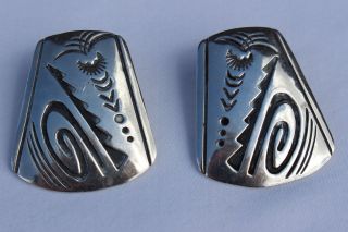 Vintage Native American Navajo Sterling Silver Earrings Marked Tc