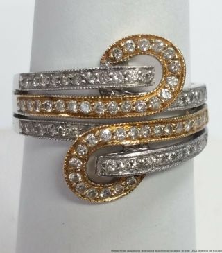 Vintage 14k White Rose Gold Diamond Celtic Love Knot Infinity Bypass Ring