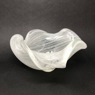 Vintage Archimede Seguso White Canework Murano Glass Clam Shape Bowl Mcm